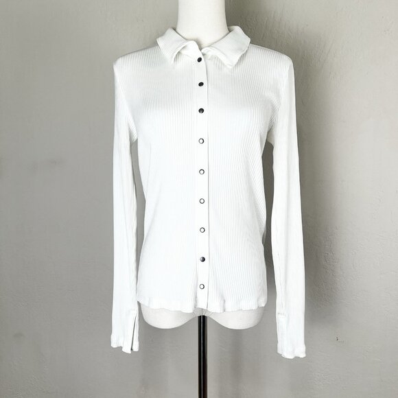 Madewell Tops - Madewell Snap-Front Cardigan Top Slim Fit Winter White Collared NS585 Size Small